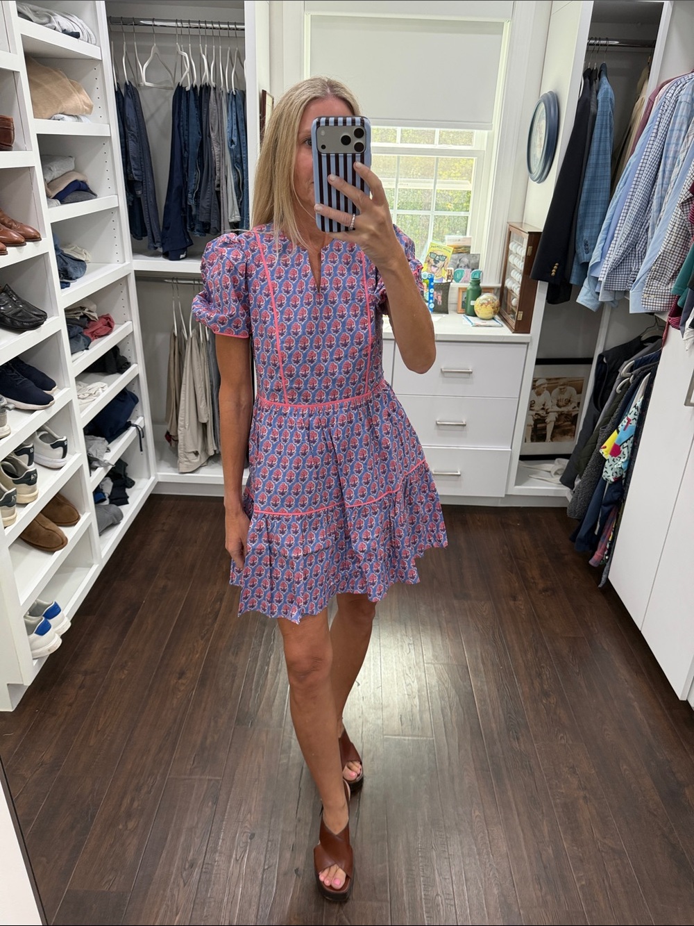 Avara Floral Tiered Puff-Sleeve Mini Dress in Blue and Pink XS NWT